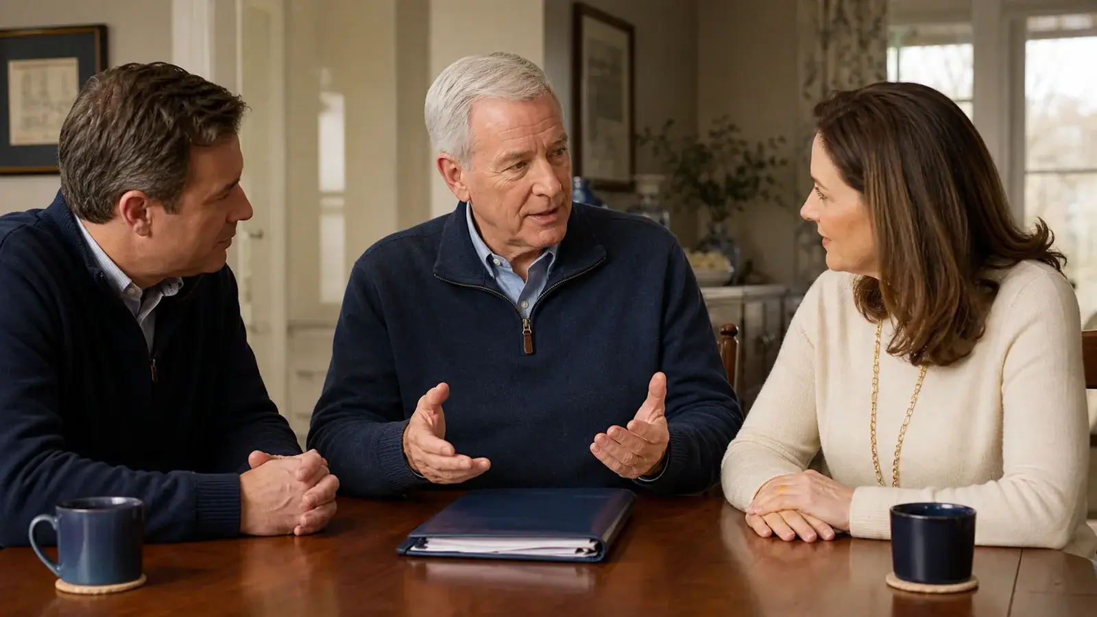 Older adult discussing primary and successor power of attorney agents with family.