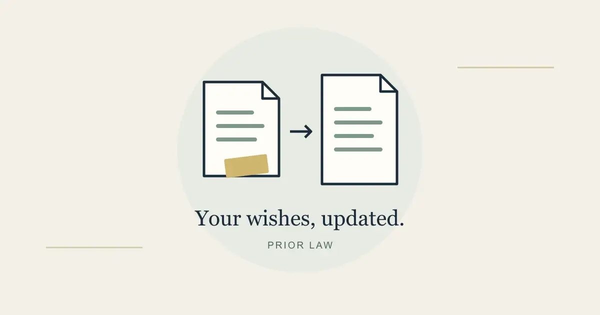 Two simple document outlines joined by an arrow, with the words Your wishes, updated.